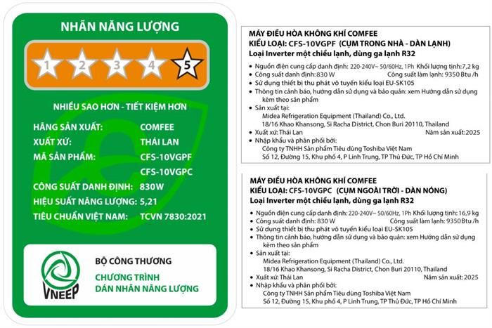 Điều Hoà Comfee Inverter 9000 BTU 1 Chiều CFS-10VGPF - Mẫu 2025